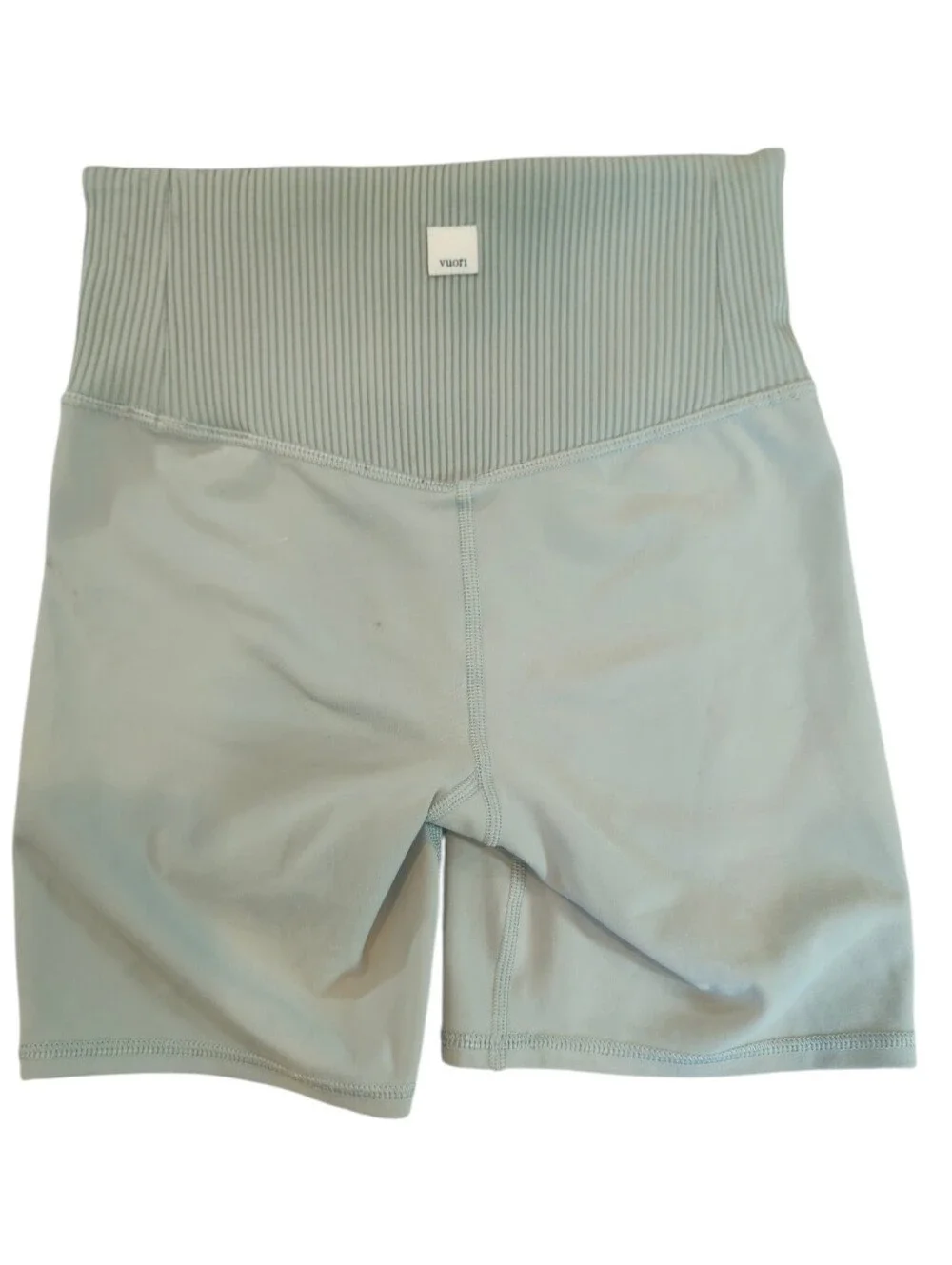 Vuori Inversion Rib High Waist Bike Shorts Sage Green XS Athletic Biker Shorts - Picture 5 of 9